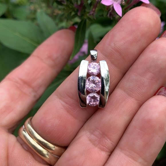 Sterling Silver Pink Cubic Zirconia Small Pendant - Picture 7 of 16